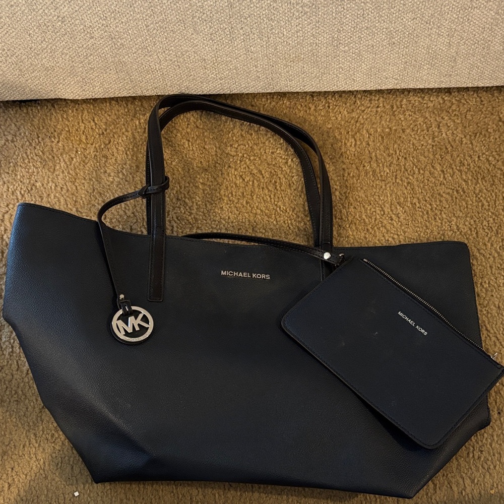 Michael Kors Navy Saffiano Leather Tote with Wristlet